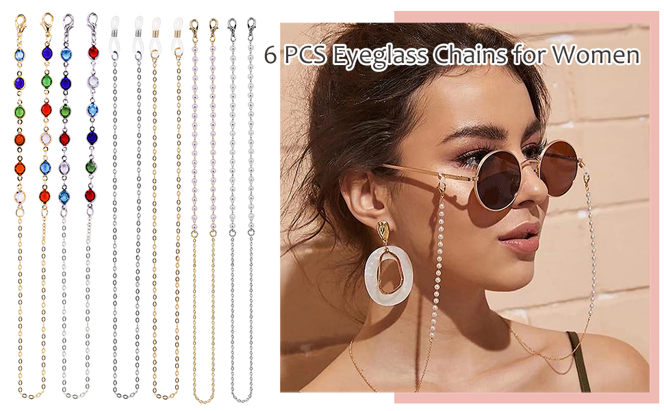 6 PCS Spectacle Chain Glasses Chains Sunglasses Chain Beaded Eyeglass