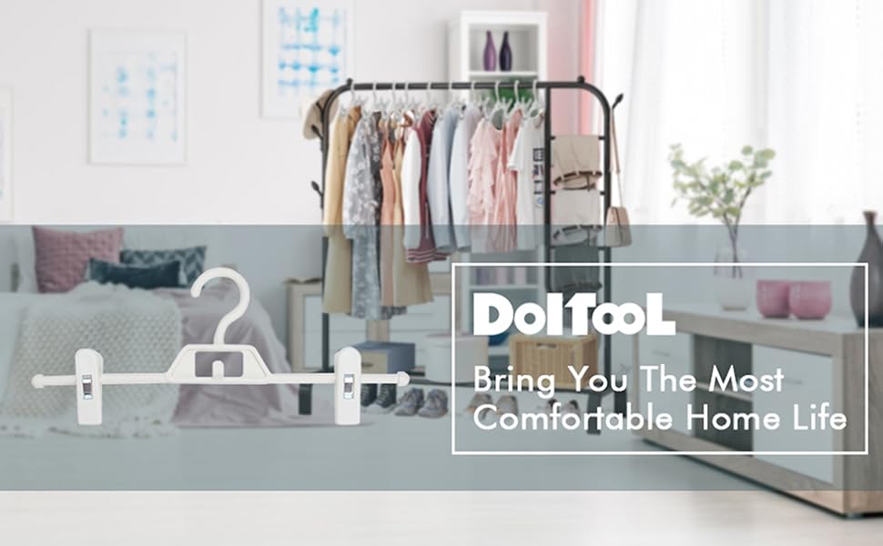 DOITOOL Skirt Hangers with Clips and Strap Hooks, 10Pc Adjustable Space Saving Pants