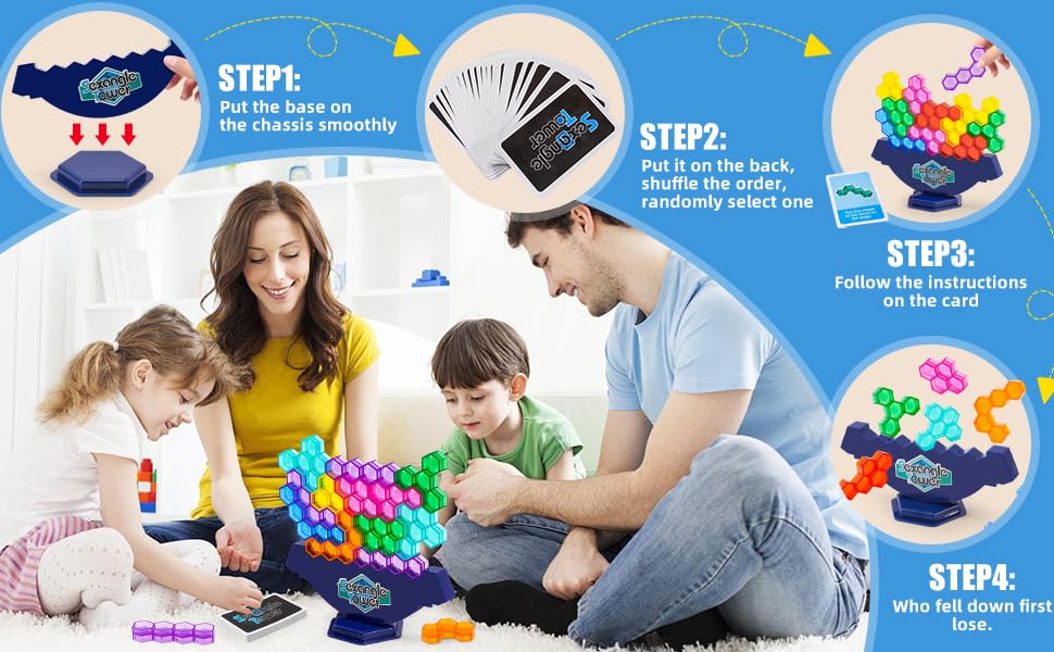 Amazon.com: PANPAPA 48Pcs Stacking Tower Game,Hexagon Diamond Stack ...