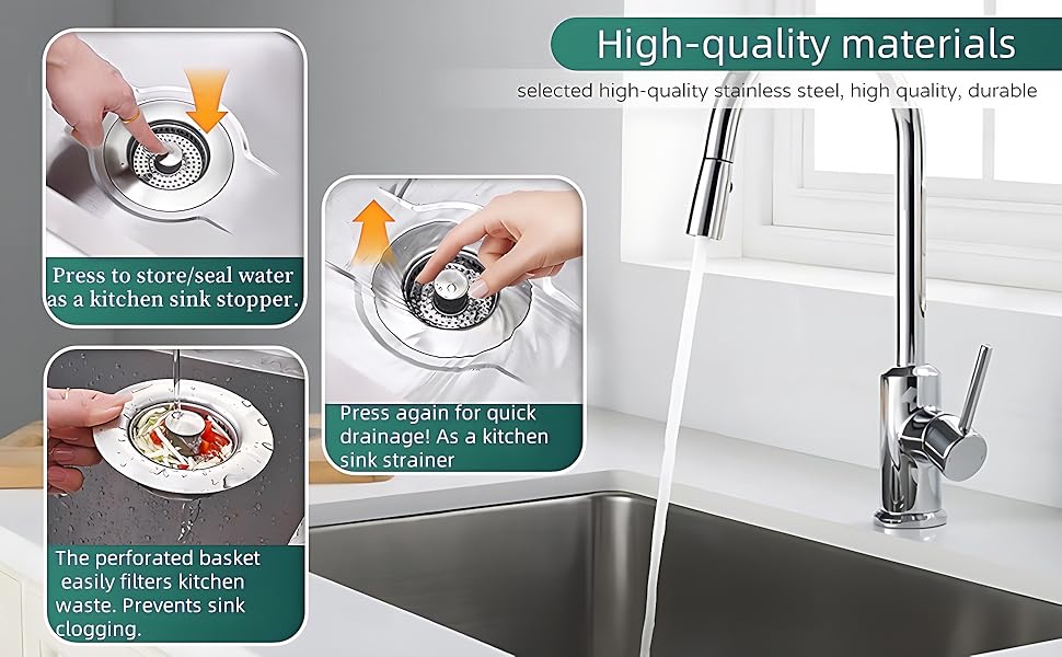 Description Picture 3 of item3 in 1 Kitchen Sink Drain Strainer Stainless Steel Pop-Up Sink Stopper Removable Sink Stopper Anti Clogging Sink Food Strainer