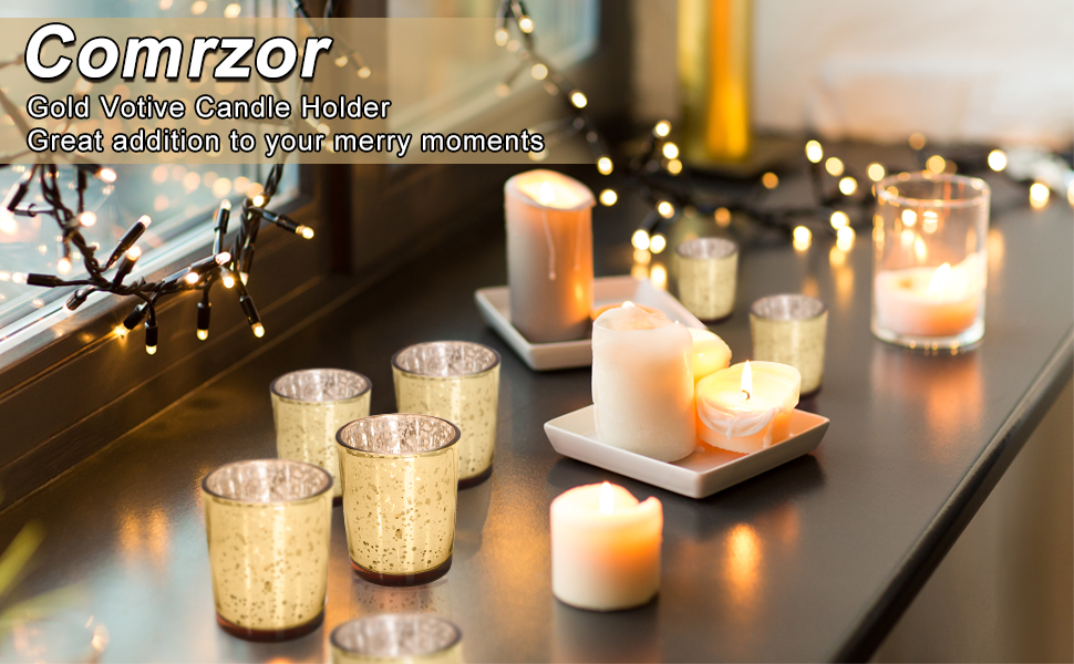 Comrzor Set of 24 Gold Votive Candle Holders, Glass Tealight Candle