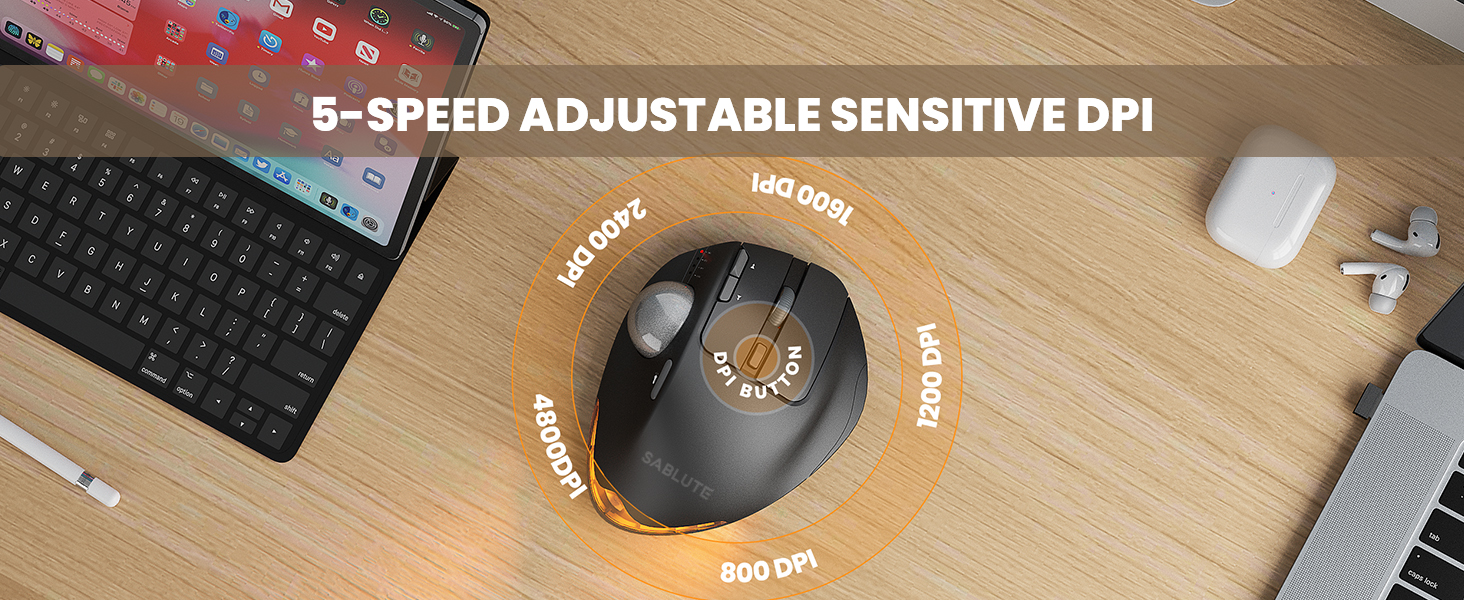 Adjustable DPI, silent click: 5 DPI levels