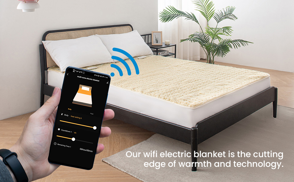 RHEIN HOME Fleece Top Multizone WiFi Electric Blanket Queen Size Dual