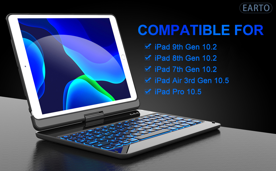 Earto K961 Keyboard Case for iPad 9th/8th/7th Generation, iPad Air 3, iPad Pro 10.5", 360