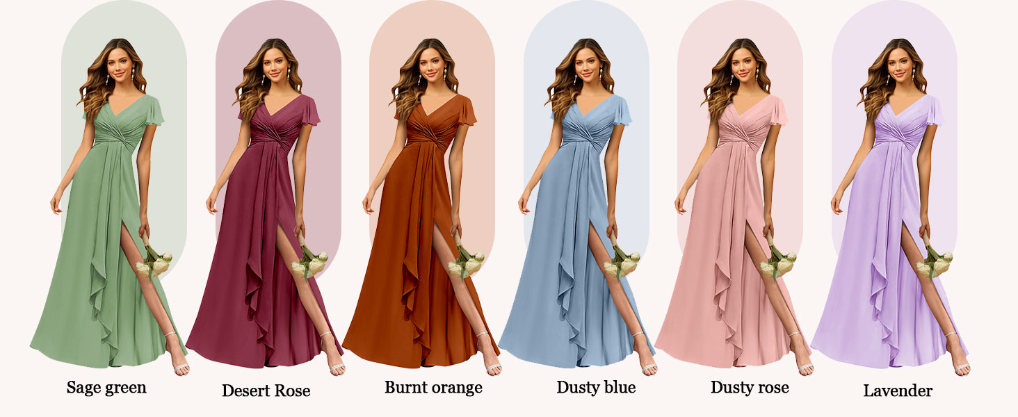 HANVAIOS V Neck Bridesmaid Dresses for Wedding Pleated Chiffon Short Sleeve Formal