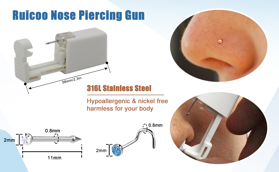Nose Piercing Gun Kit Ruicoo 2 Pack Self Nose Piercing Gun Disposable