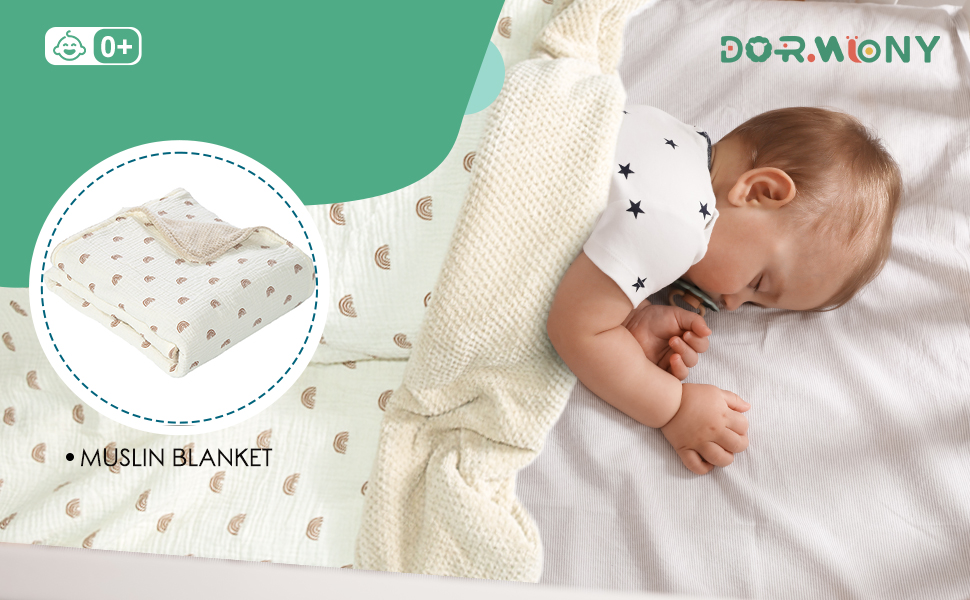 Soft & Breathable Baby Organic Cotton Muslin Blanket with Warm Flannel Lining