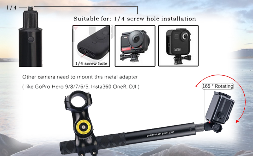 Motorcycle Bike Clamp Mount and Invisible Selfie Stick compatible with Insta360 X4 X3 X2 X 