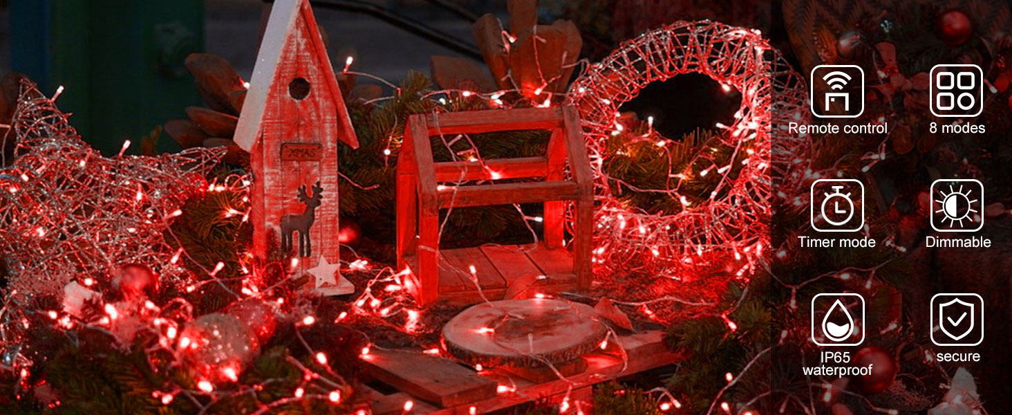 LECLSTAR Battery Operated String Lights Outdoor, Each 33ft 100 LED