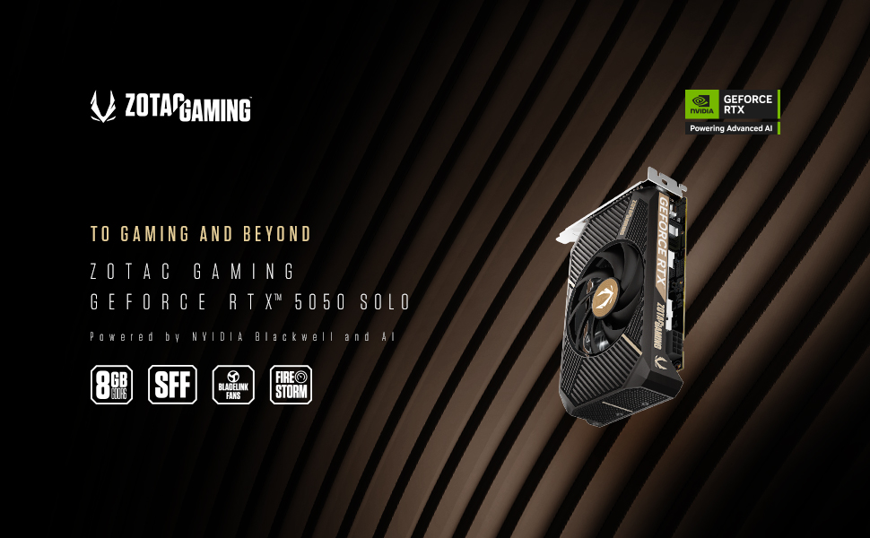 ZOTAC GAMING RTX 5050 SERIES 8GB SFF COOLING FANS NVIDIA TWIN EDGE AMP SOLO