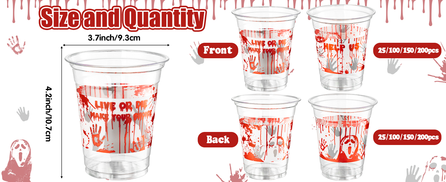 50Pcs Bloody Halloween Party Plastic Cups