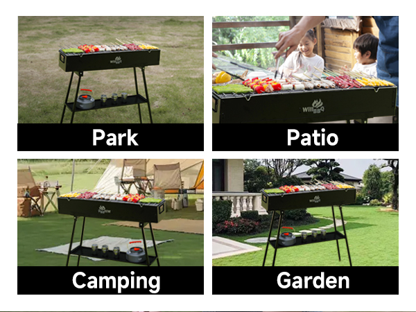 WillBBQ Commercial Quality Multi-Size Charcoal Hibachi BBQ Portable