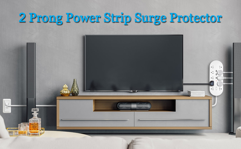 2 Prong Power Strip Surge Protector with 3 USB Ports, Polarized 2 Prong to 3 Prong