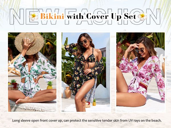 IMEKIS Swimsuit with Cover up Set for Women: 3 Piece Bathing