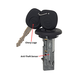 Cylinder, key, authentic design, Chevy and GM logos, vehicle security, protection, locking mechanism