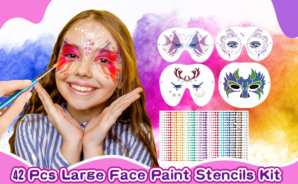 42 Pcs Face Paint Stencils Face Painting Kit 26 Face