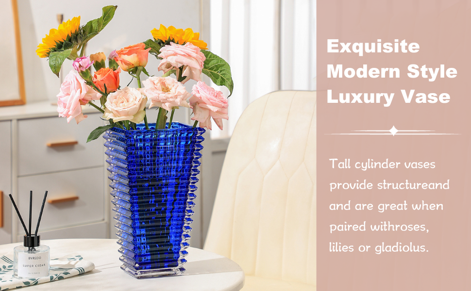 MCMCNCUIU Crystal Vase, Blue Glass Vase, Heavy Duty Glass