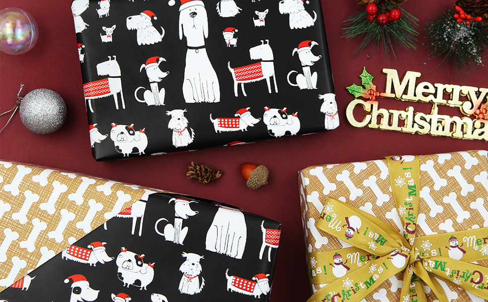 Dog Reversible Gift Wrapping Paper for Boys Girls Women Men