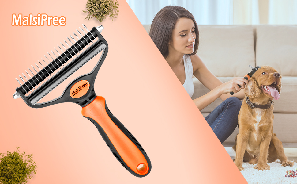 MalsiPree Dog Grooming Brush for Shedding 2 in 1