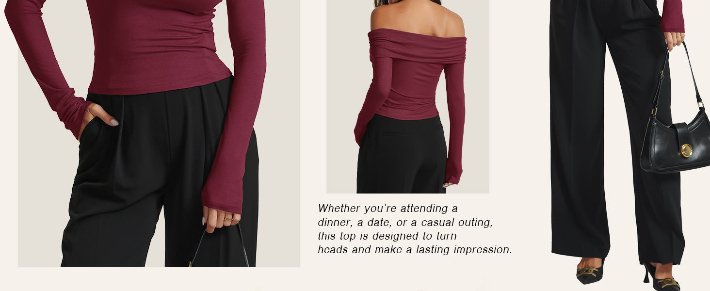 Prettywear Women's Sexy Off Shoulder Tops Dressy Long Sleeves Going Out Nightout Shirt 2025 Fall Clothes 14 off the shoulder tops for women