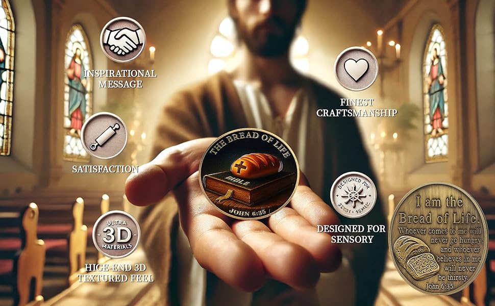 Bible Bread Religious Coin Inspirational Bible Verse Medallion Faith-Based Gifts