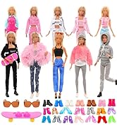 20 Pcs Doll Clothes and Accessories 5 Tops 5 Pants Casual Outfits 2 Coats 2 Sneakers 10 High Heel...