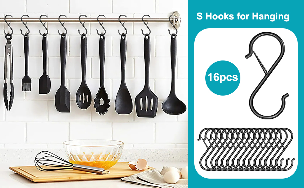 AZPH S Hooks for Hanging, Heavy Duty Black S Hooks with