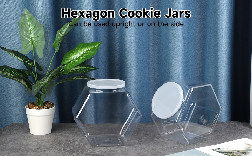 129oz Plastic Candy Jars, 2 Packs Hexagon Cookie jars with