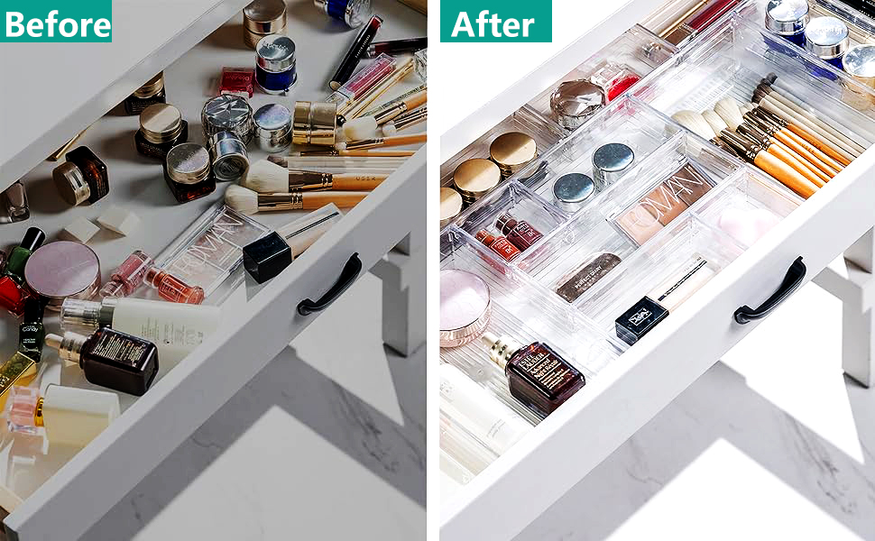 bestyks 66PCS Clear Drawer Organiser Set, 4 Size Icebox Drawer