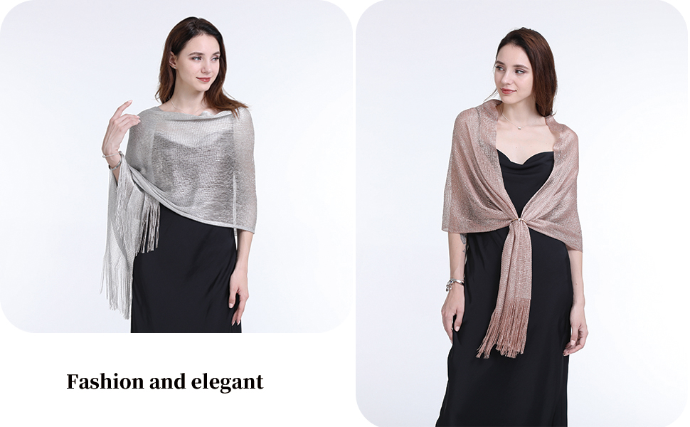 Jiudemumu Sparkling Metallic Shawls and Wraps for Evening Dresses Shawl Wraps for