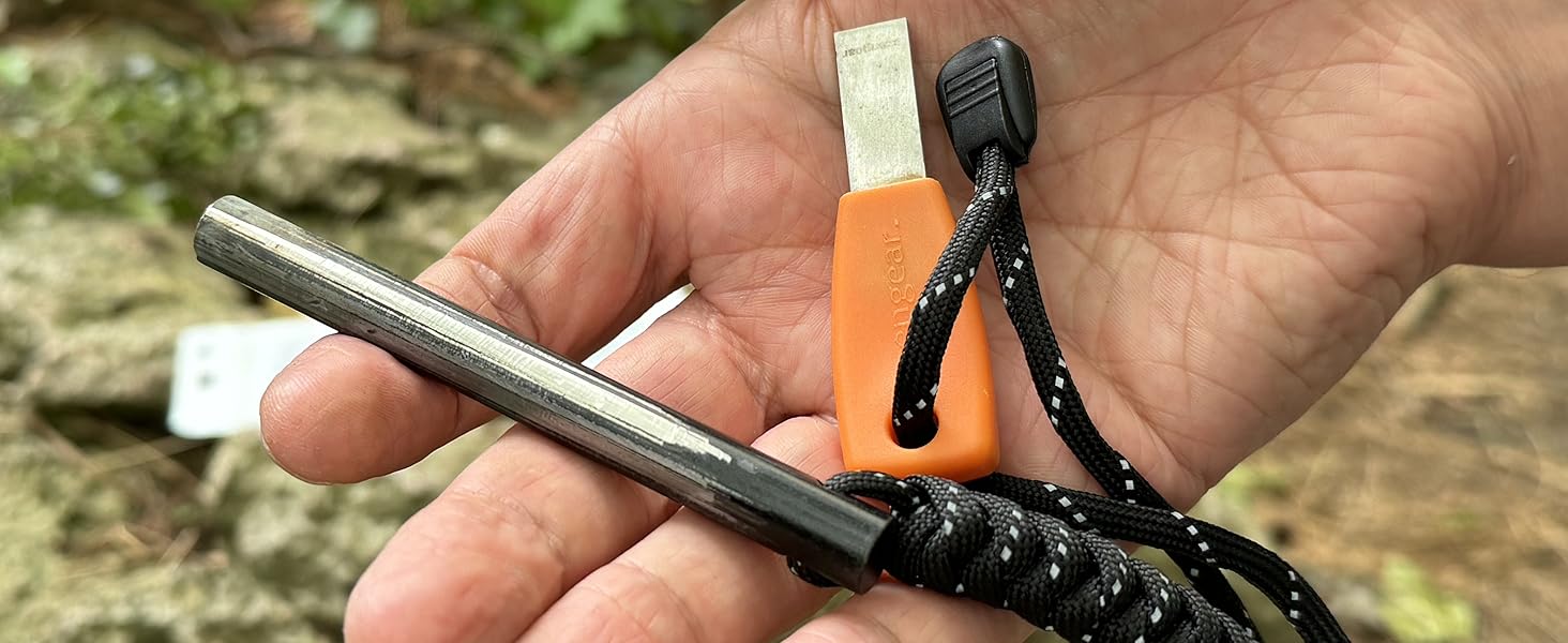 Camping Flint and Steel Fire Starter, 10x100mm (0.4x4in) Ferro Rod, HSS Striker