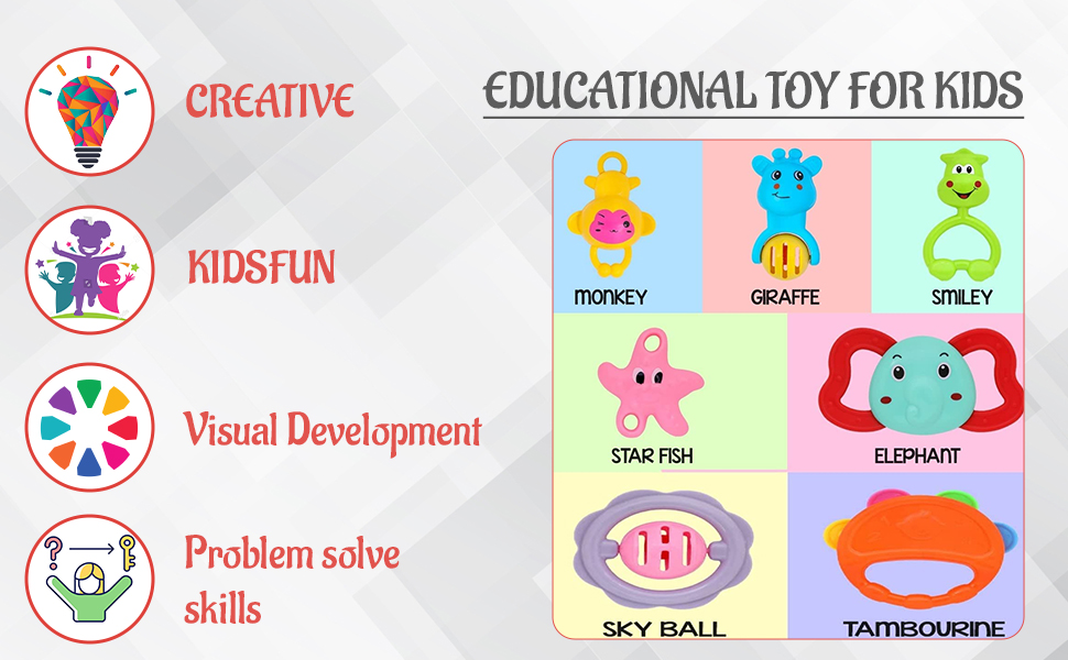 Royal Hub Rattles and Teether for Babies, Pack of 7 Pcs - Colourful Lovely Attractive SPN-MX9E8