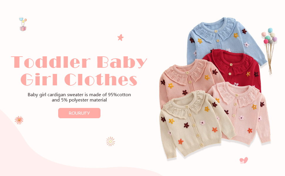 Toddler Baby Girl Fall Winter Clothes Cardigan Sweater Infant Knit Floral Knitwear Knitted Outfit 