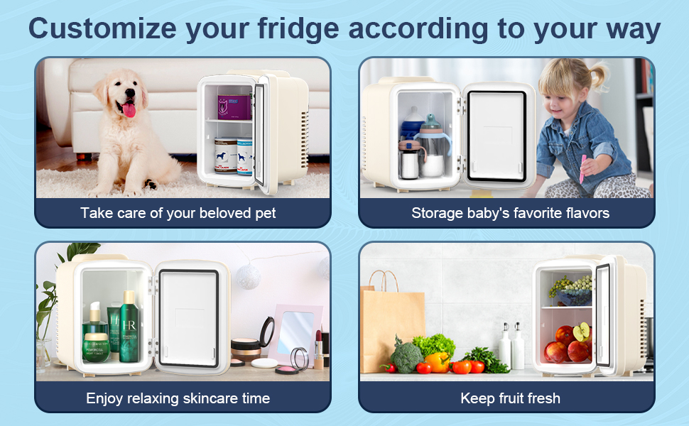 Mini Fridge Ivory White, 4 Liter/6 Cans Skincare Fridge for