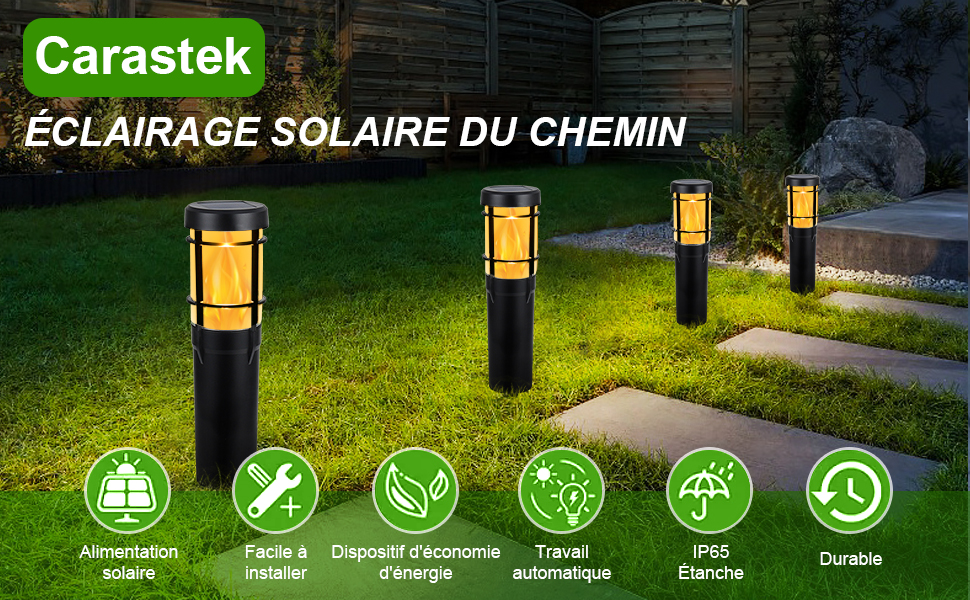 Lampe Solaire Exterieur, 4 Pièces LED Lampes Solaires Jardin Étanche IP65 avec Flammes Réalistes