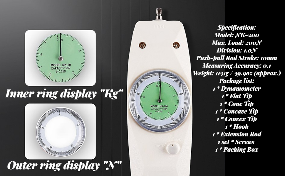 Hilitand NK200 Force Gauge, Analog PushPull Force Gauge, Force Gauge
