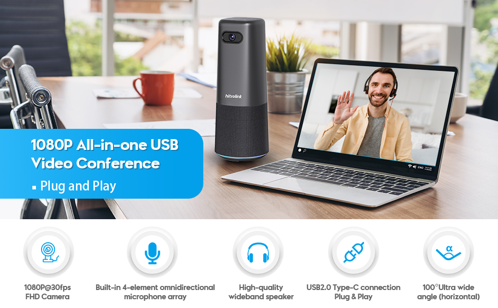 1080P FHD Conference Webcam with Microphone & Speaker for Video Conferencing Call, All-in-1