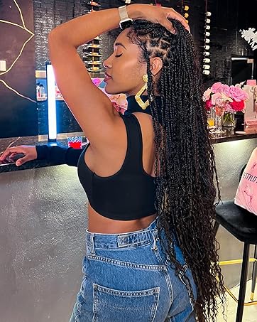 Braided Wigs for Black Women Lace Front Knotless Boho Box Braided Wig with Curly Ends Full Lace