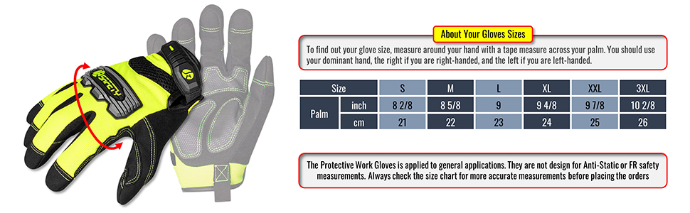jksafety protective mechanical work gloves yellow color size chart