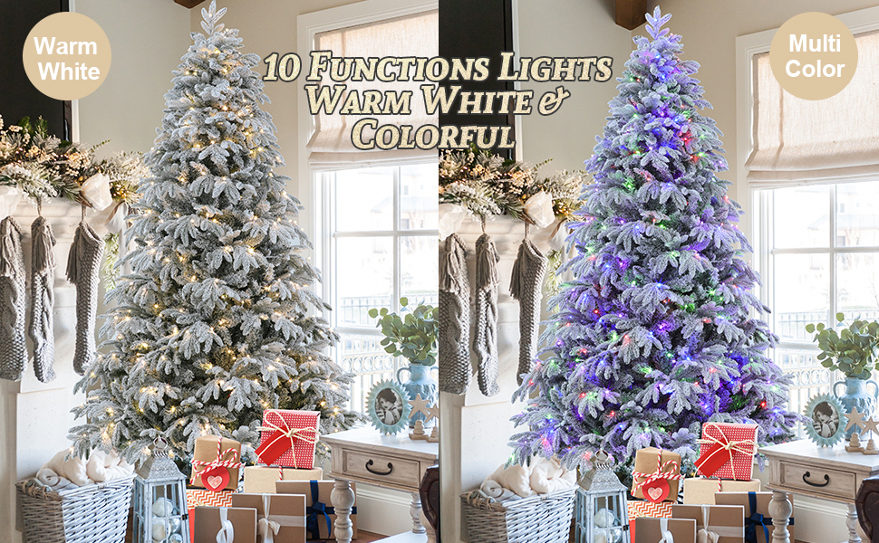 FairyHaus Christmas Tree 7.5 ft, Prelit Flocked Christmas