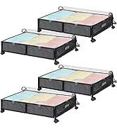 punemi Under The Bed Storage With Wheels & Removable Bags, Set Of 4 Rolling Bins Storage With Han...
