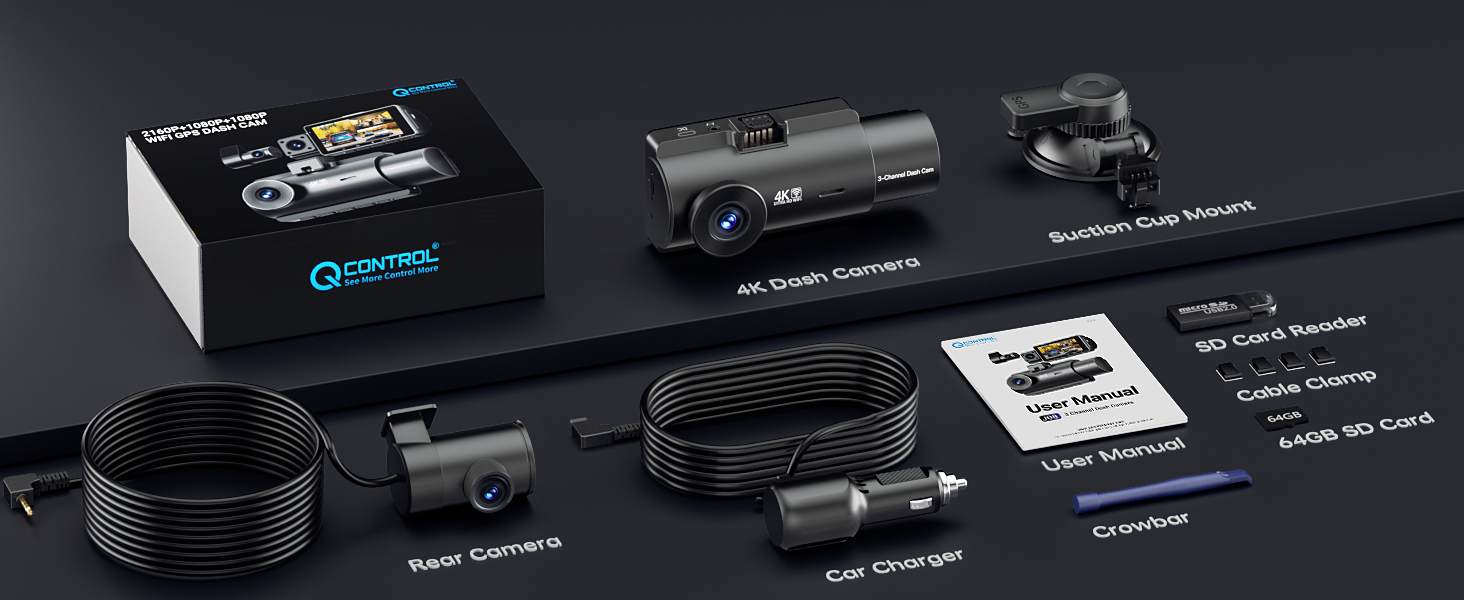 3 channel car dash cam