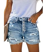 Angerella Denim Shorts for Women Mid Rise Ripped Jean Shorts Stretchy Folded Hem Hot Short Jeans