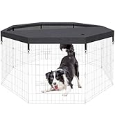 Dog Playpen Regular Octagon Metal Exercise Pet Playpen 8 Panels 24 Inch Mesh Top Cover for Small ...