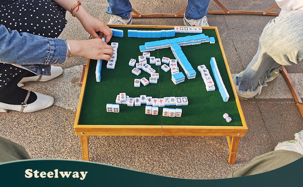steelway Mahjong Table with Tiles Set, Portable Mahjong