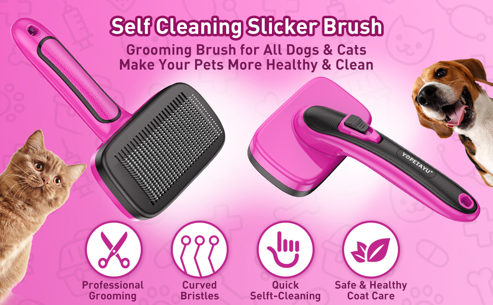 YOPETAYU Pet SelfCleaning Slicker Brush for Shedding & Grooming Long