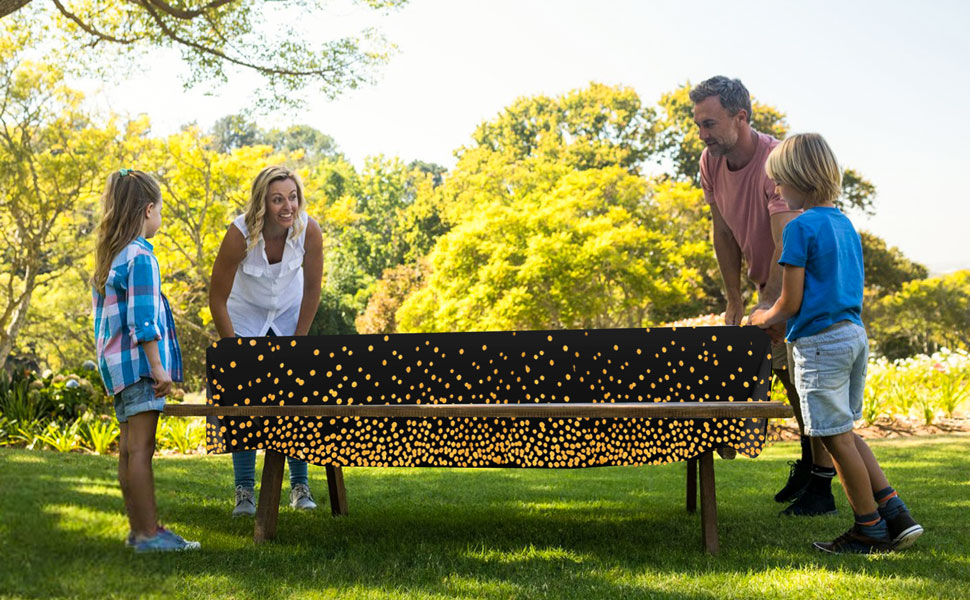6 Pack Black Table Cloth 54" X 108" Rectangular Table Cover Gold Dot