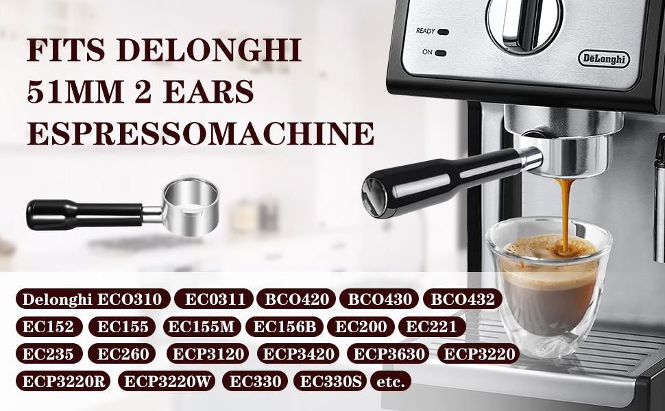 visvold 51mm 2 Ears Bottomless Portafilter for Delonghi