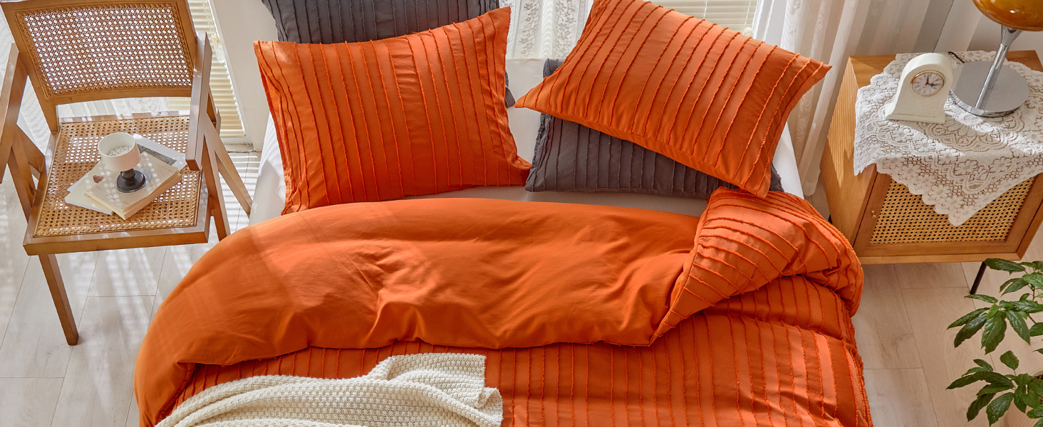 WARMDERN Black Boho Duvet Cover King Size, Striped Textured