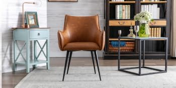 Modern Accent Chair In PU Leather Armchair With Sturdy Metal Legs For Living Room, Brown 18 1